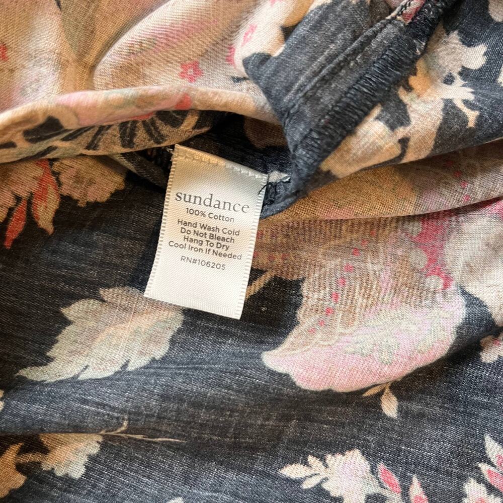Sundance Floral Blouse Womens Size Small Black Half Button Long Sleeve Top - Picture 9 of 10